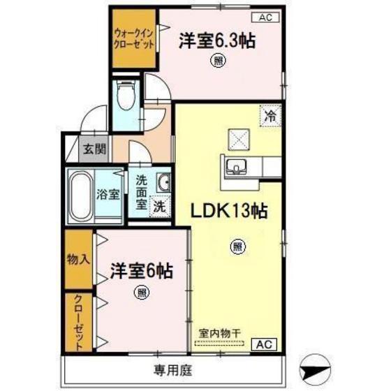 リビングタウン山本B棟(2LDK/1階)の間取り写真