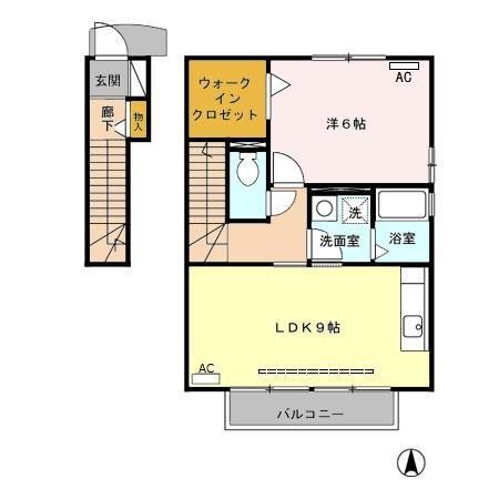 モナリエコート A(1LDK/2階)の間取り写真