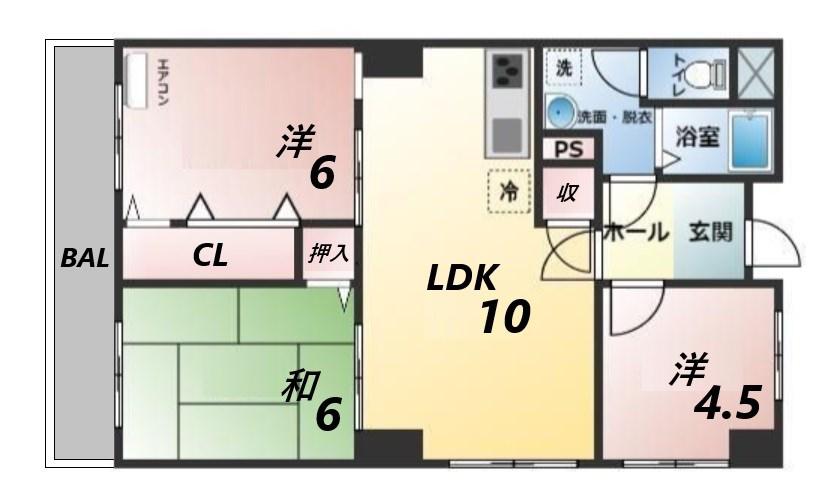 外堀川マンション(3LDK/3階)の間取り写真