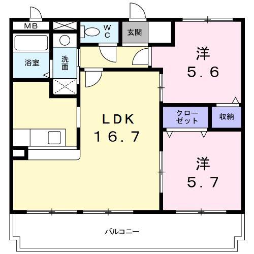 エレガントコンドミニアム叶(2LDK/4階)の間取り写真