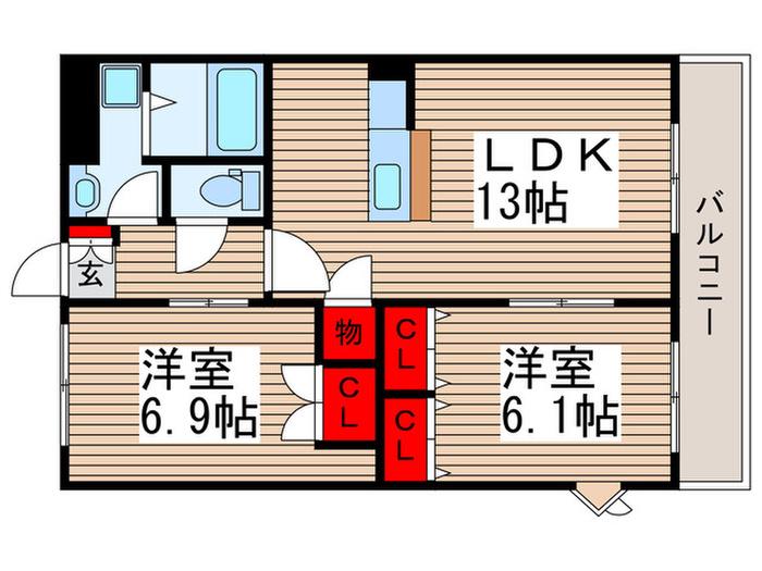ピークエリシオン(2LDK/3階)の間取り写真