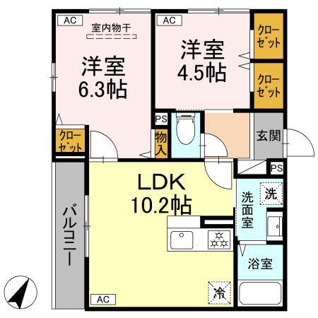 フラクタス湘南茅ヶ崎(2LDK/2階)の間取り写真