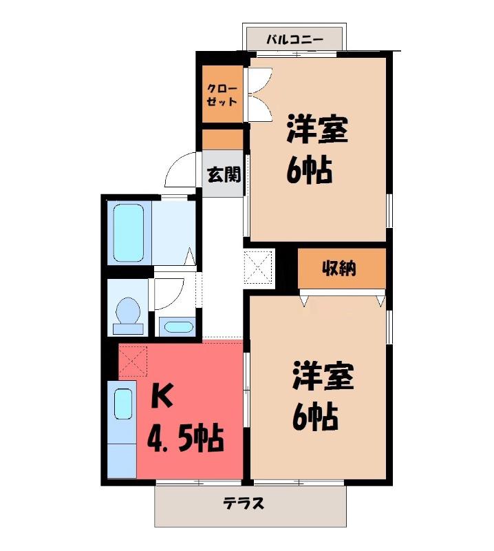 セジュール千木良B(2K/1階)の間取り写真