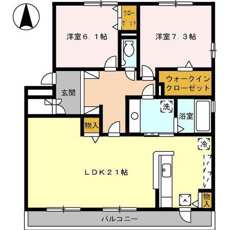 ラ・シェーブル・セゾン(2LDK/1階)の間取り写真