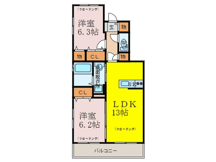 ルヴニールメゾン(2LDK/1階)の間取り写真