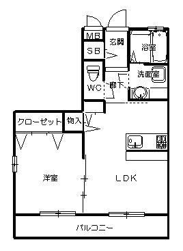 ロイヤルヒルズ武田(1LDK/2階)の間取り写真