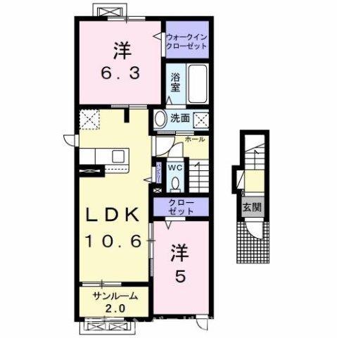 メゾン・シャトンII(2LDK/2階)の間取り写真