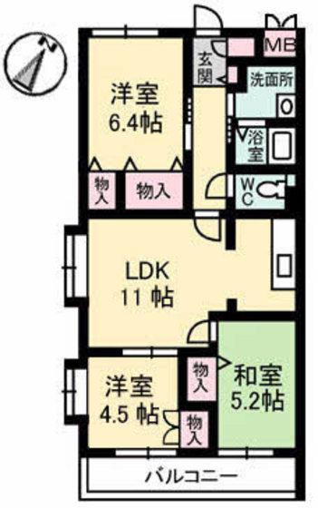 グランリューくるめ木(3LDK/2階)の間取り写真