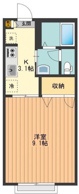 ソレーユB(1K/2階)の間取り写真