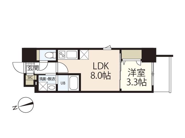 S-RESIDENCE城南通ABRイースト(1LDK/8階)の間取り写真