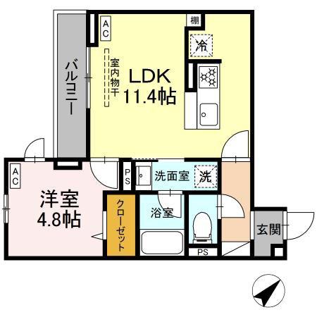 ジェルベーラ東柏ヶ谷(1LDK/2階)の間取り写真