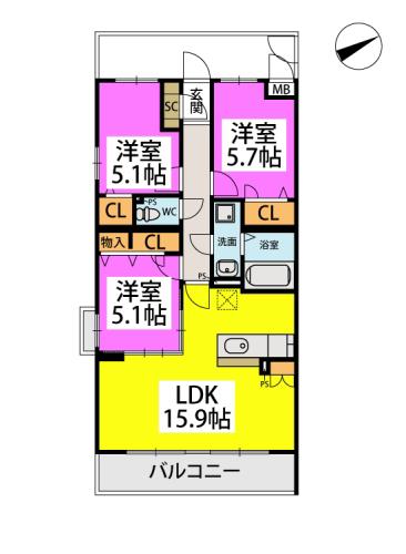 ステラガーデン(3LDK/5階)の間取り写真