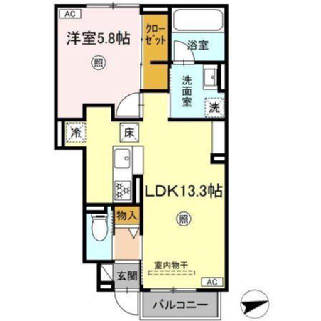 ラクードシャD(1LDK/1階)の間取り写真