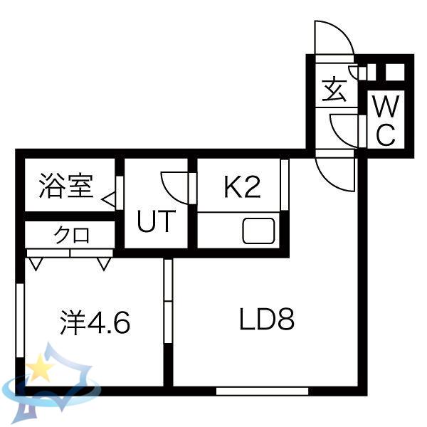 ウエスト BLUE(1LDK/2階)の間取り写真