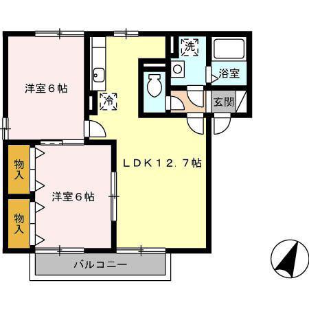 シャンクレールよもぎ台C(2LDK/2階)の間取り写真