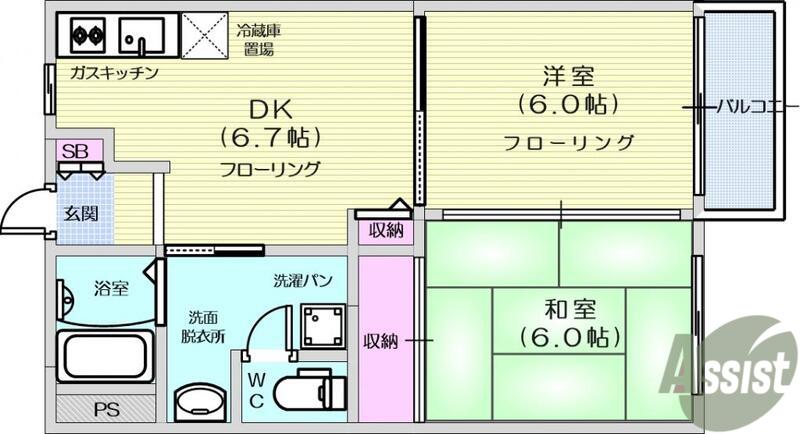 コリーヌコート(2DK/2階)の間取り写真
