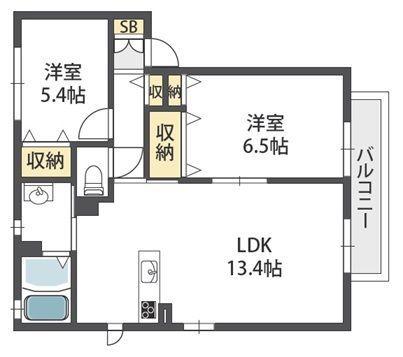 スクエアコート長尾C(2LDK/1階)の間取り写真