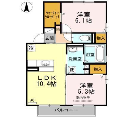 セゾン輝(2LDK/2階)の間取り写真