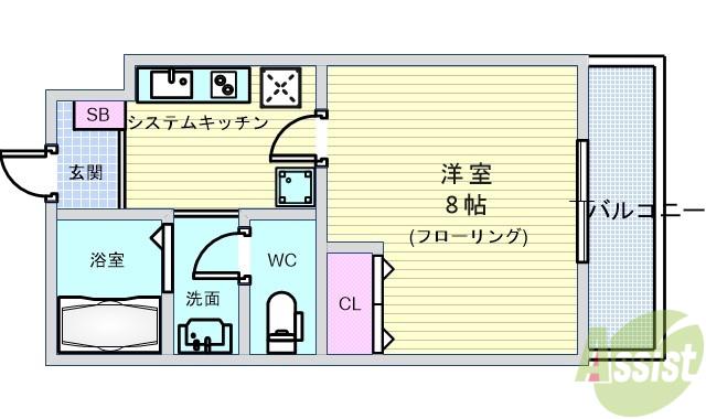 シャンヴェルジェ豊中3(1K/3階)の間取り写真