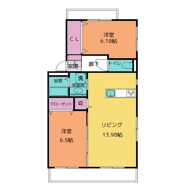 ポルトボヌール(2LDK/2階)の間取り写真