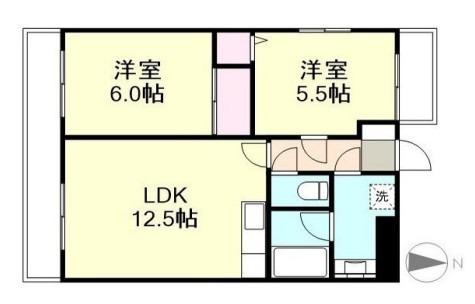 シャトーブリアン(2LDK/4階)の間取り写真