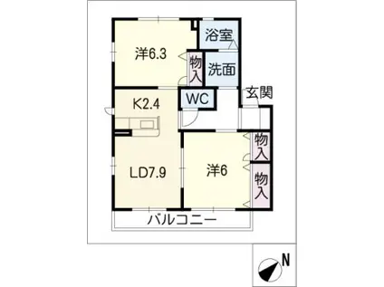 ジョイフルタウン豊田南 C棟(2LDK/2階)の間取り写真