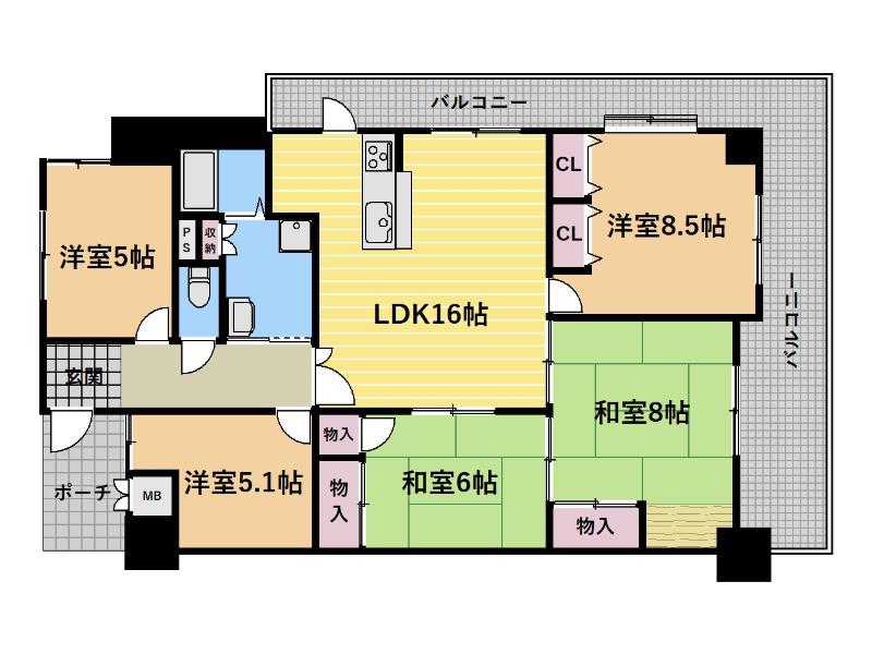 ルイシャトレ須磨名谷(5LDK/5階)の間取り写真