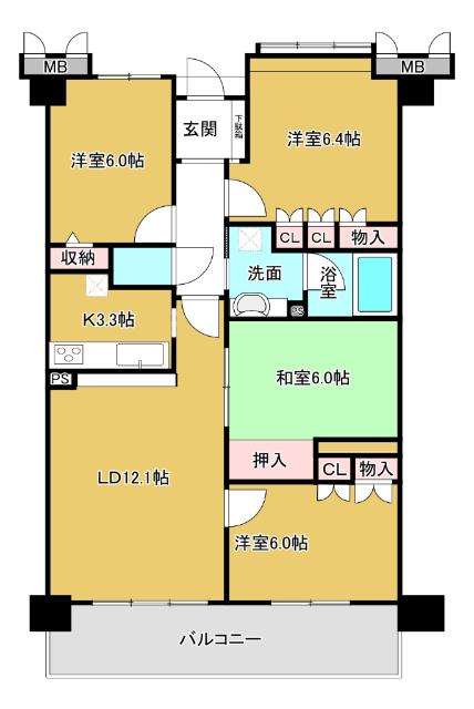 サーパス今泉(4LDK/4階)の間取り写真