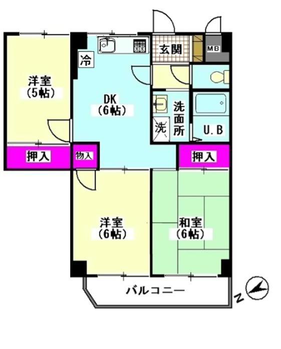 ベルズガーデニア(3DK/4階)の間取り写真