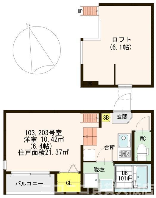 ハーモニーテラス安立(1K/1階)の間取り写真