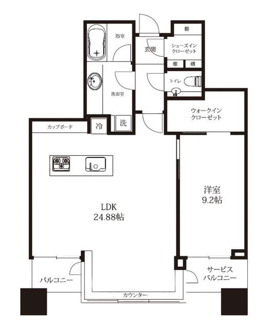 パークコート虎ノ門愛宕タワー(1LDK/24階)の間取り写真