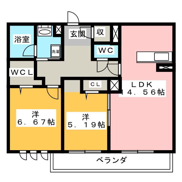 ベレオ オランジュ(2LDK/3階)の間取り写真