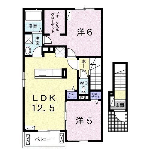 シャローム II(2LDK/2階)の間取り写真