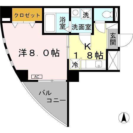 WELL BEAR新神戸(1K/7階)の間取り写真