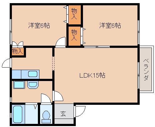 シャトー結崎(2LDK/1階)の間取り写真