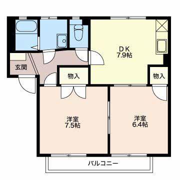 ワイド稲葉(2DK/1階)の間取り写真