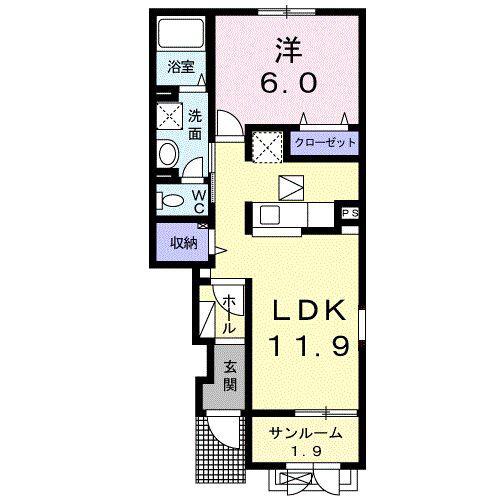 桜シャンブル(1LDK/1階)の間取り写真