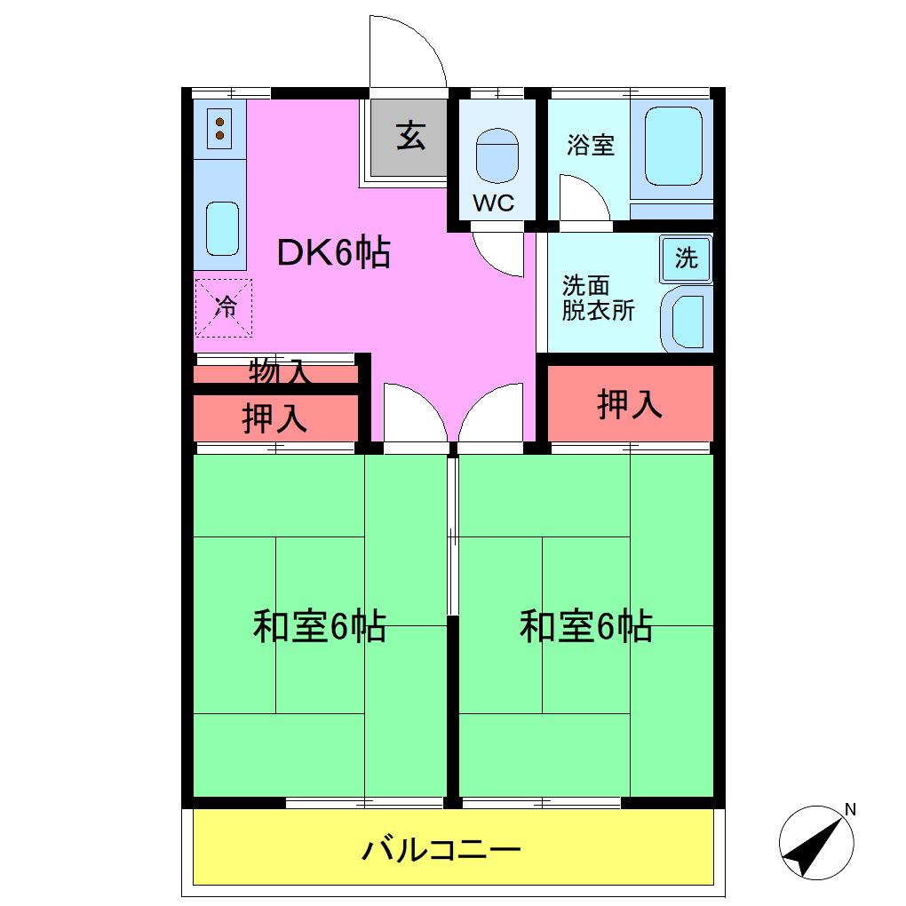 第1大和久ハイツ(2DK/2階)の間取り写真