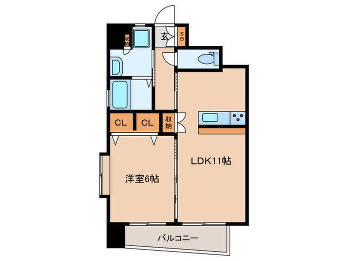 扶桑ホール上之園(1LDK/2階)の間取り写真
