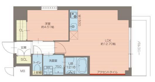 プレジオ西宮北口(1LDK/4階)の間取り写真