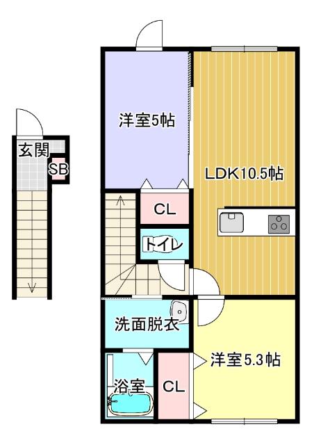 SERENAA棟(2LDK/2階)の間取り写真
