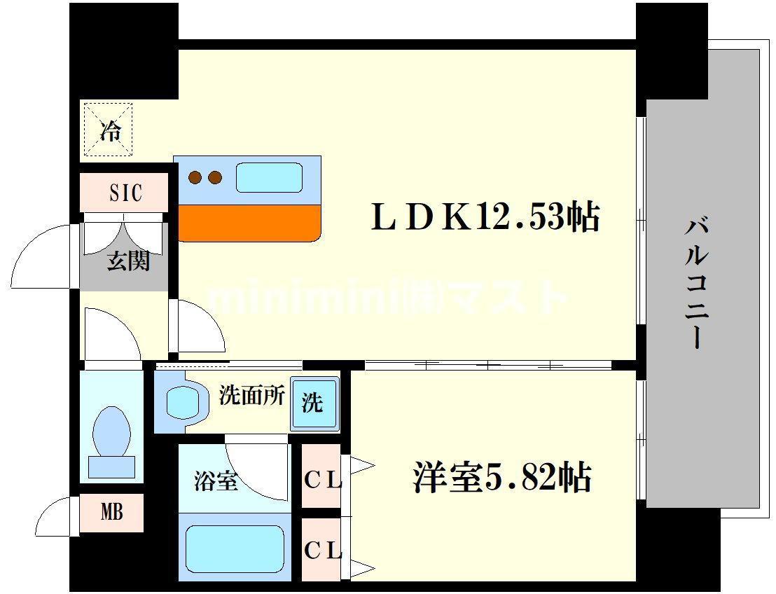 プレジオ難波ウエスト(1LDK/8階)の間取り写真