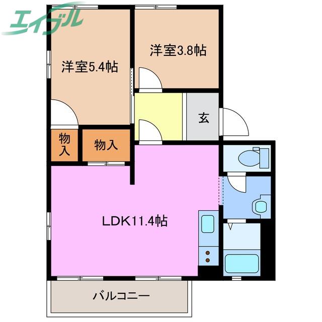 パークヒル生桑A棟(2LDK/2階)の間取り写真