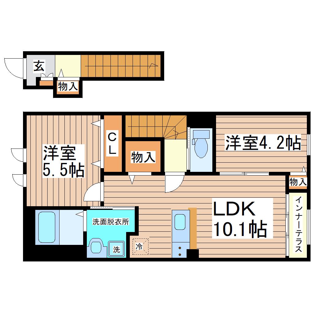 メゾン オ ソレイユ 美田園(2LDK/2階)の間取り写真