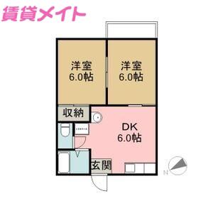 あさけハイツ B棟(2DK/2階)の間取り写真