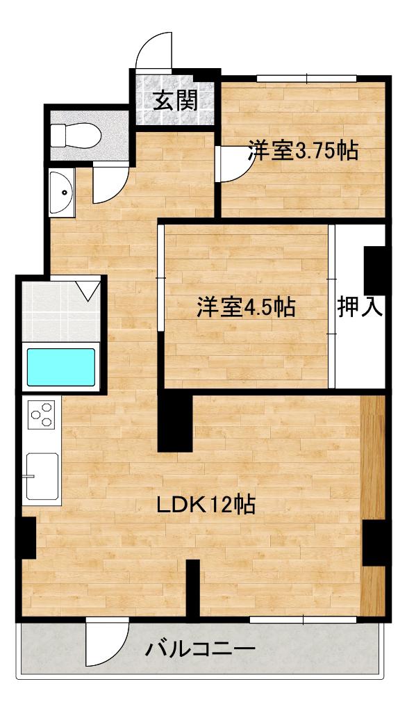 清水マンション(2LDK/2階)の間取り写真
