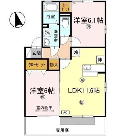 アヴニール B棟(2LDK/1階)の間取り写真