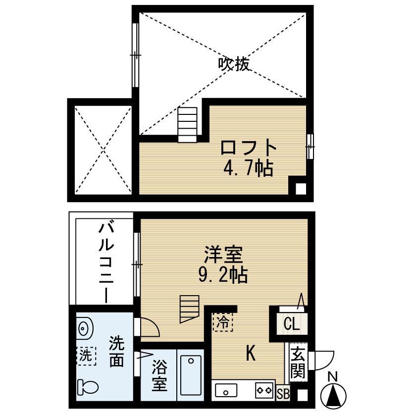 イーストクレッセント(1K/2階)の間取り写真