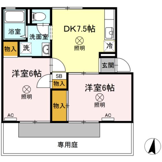 プレジールフダバ(2DK/1階)の間取り写真