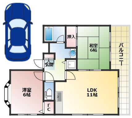 ゲイナーズヒル(2LDK/3階)の間取り写真